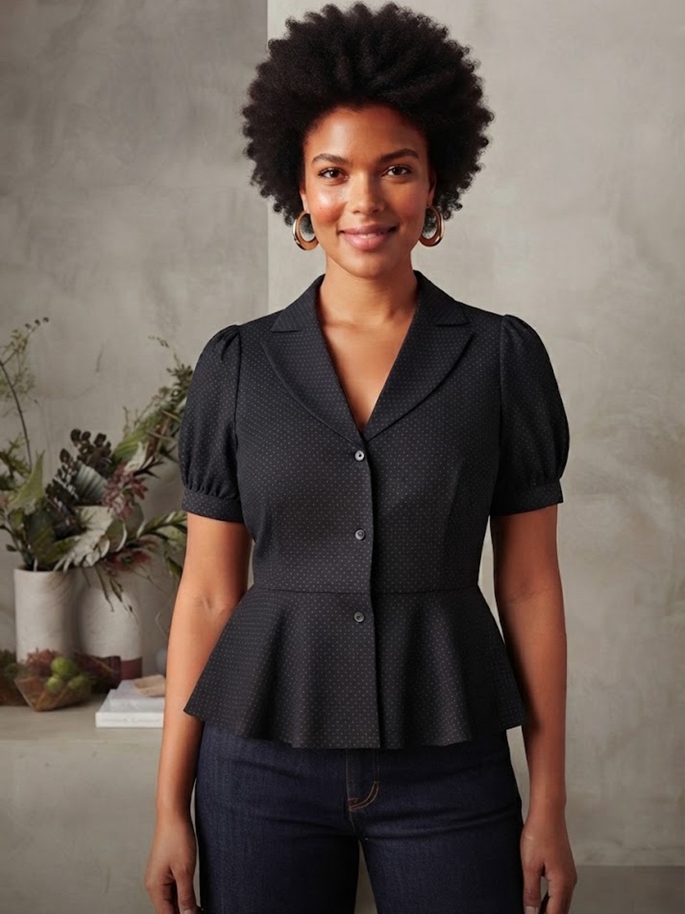 Ricki’s Women’s Blazer -Black Polka Dot Short-Sleeve Notched Collar Blazer